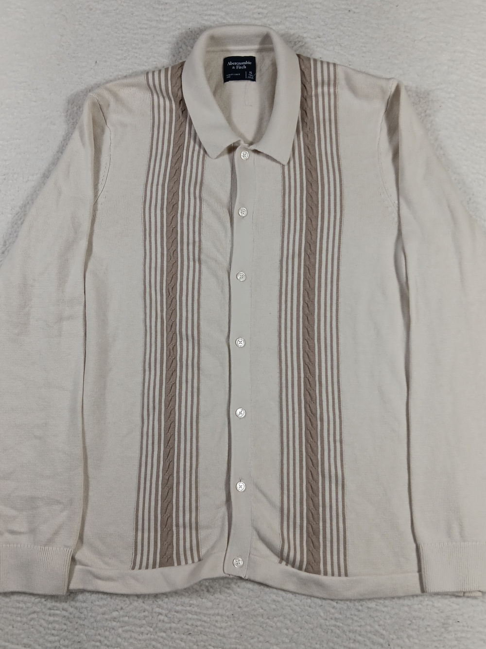 Abercrombie & Fitch Sweater Mens XL Tan Long Sleeve Button Through Striped